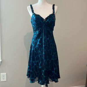 Alberto Makali 100% silk embellished cocktail party dress 8 hippie abstract